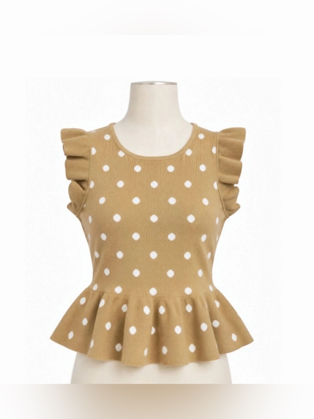 Entro Polka Dot Peplum Top in Brown & White | Large